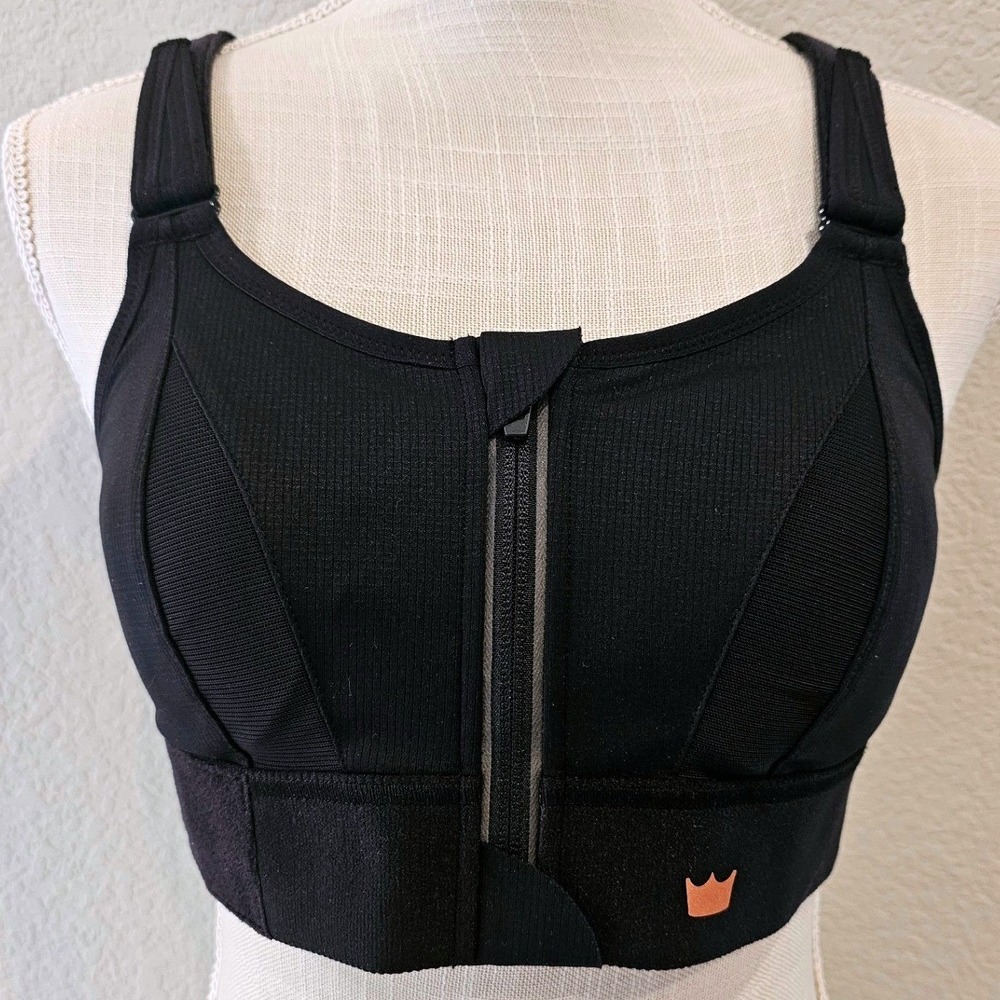 SHEFIT High Impact Sports Bra Black Front Zip Adjustable and Padded 1Luxe